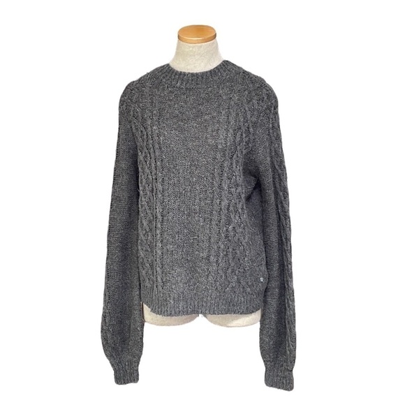 Volcom Sweater Pullover Gray Cable Knit Stretchy Puff Sleeves Size XS 0 2 - Picture 1 of 12